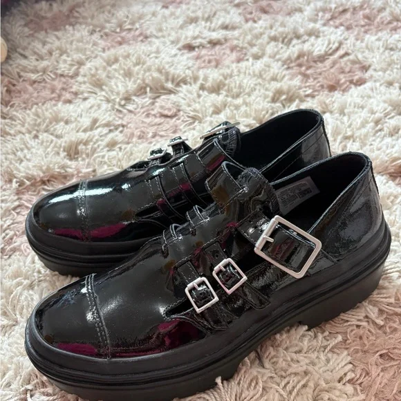 Converse Black Patent Triple-Buckle Platform Loafers - Picture 6 of 11